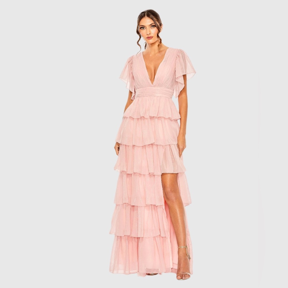 Mac duggal pink ruffle dress sz 18 nwt